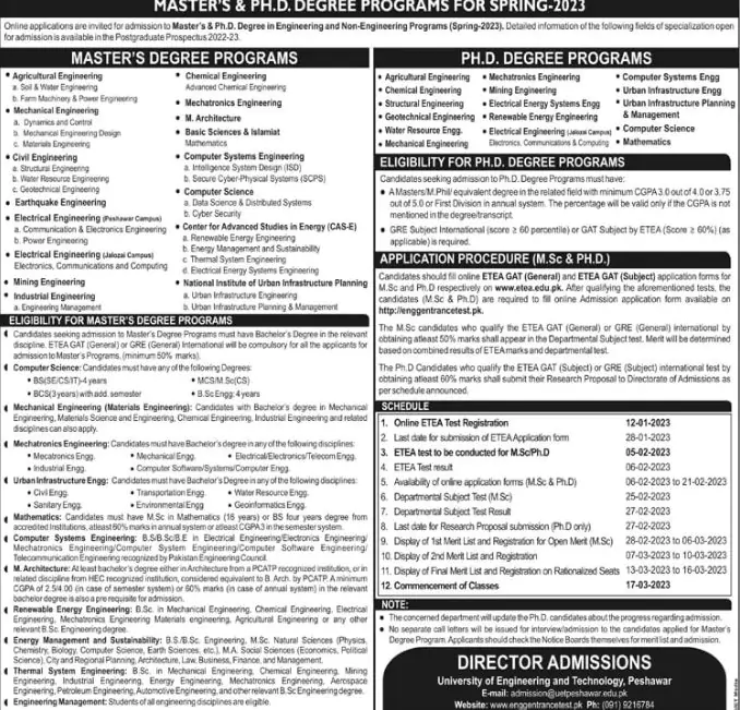 UET Peshawar Admission Process